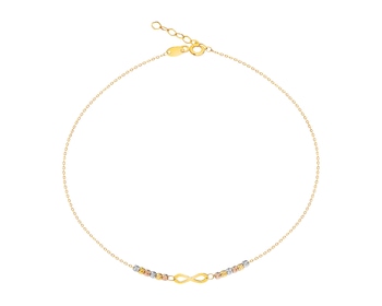 8 K Yellow, Rose & Rhodium Plated White Gold Anklet 