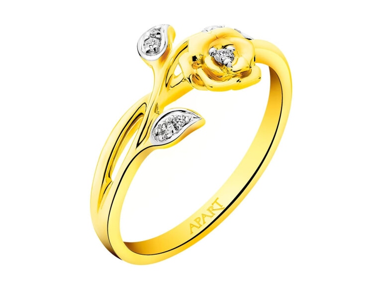 Zlatý prsten s diamanty - růže 0,04 ct - ryzost 585