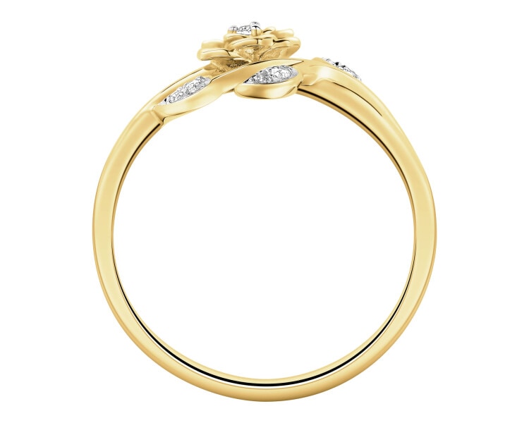 Pierścionek z żółtego złota z diamentami - róża - 0,04 ct - próba 585