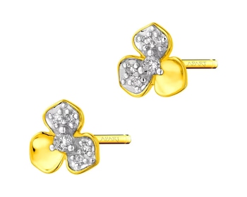 14 K Rhodium-Plated Yellow Gold Earrings with Diamonds 0,05 ct - fineness 14 K