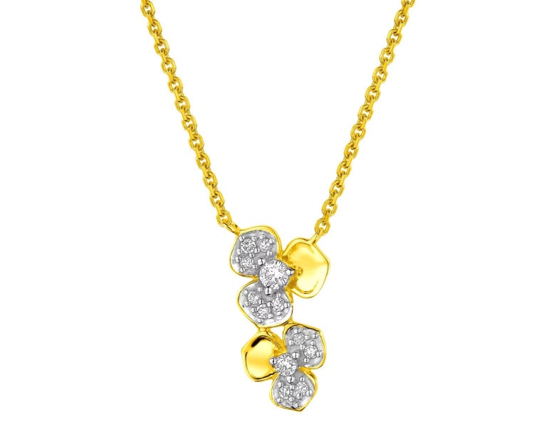 Naszyjnik z żółtego złota z diamentami - kwiaty 0,06 ct - próba 585