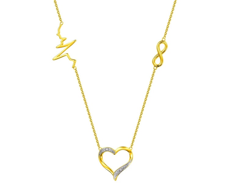 14 K Rhodium-Plated Yellow Gold Necklace with Diamonds 0,006 ct - fineness 14 K