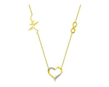Zlatý náhrdelník s diamanty - srdce, nekonečno, EKG 0,006 ct - ryzost 585