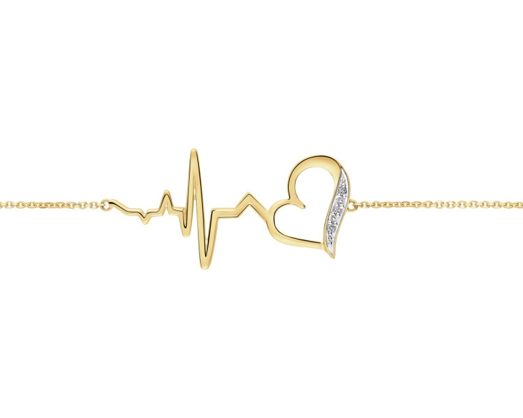 Zlatý náramek s diamanty - srdce, EKG - 0,01 ct - ryzost 585