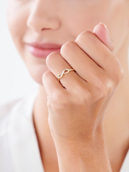 Zlatý prsten s diamanty - nekonečno, srdce, EKG 0,01 ct - ryzost 585