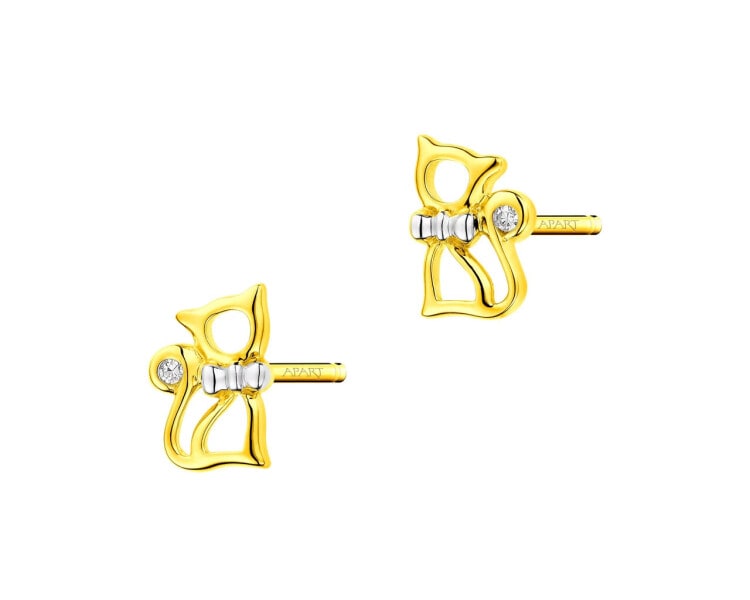 14 K Rhodium-Plated Yellow Gold Earrings with Diamonds 0,008 ct - fineness 14 K