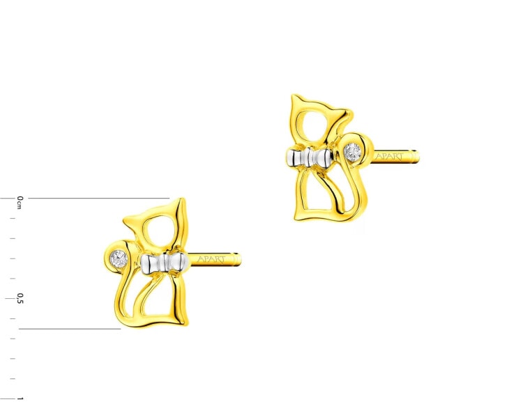 Kolczyki z żółtego złota z diamentami - koty 0,008 ct - próba 585