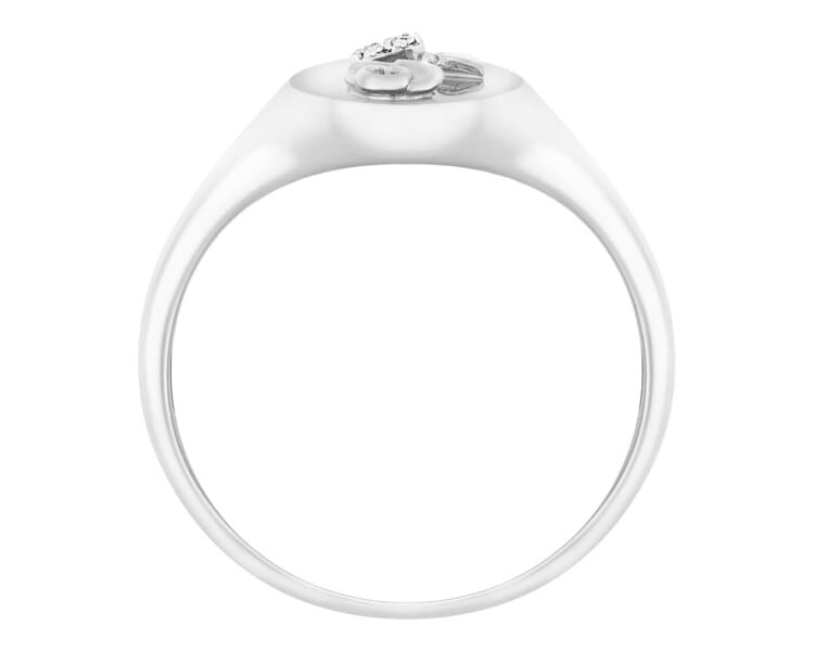 14 K Rhodium-Plated White Gold Signet Ring with Diamonds 0,006 ct - fineness 14 K