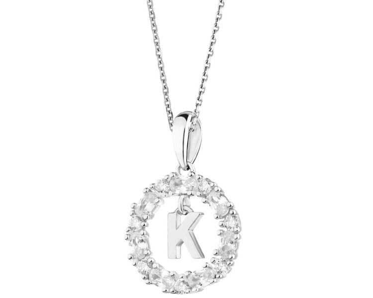 Stříbrný přívěsek se zirkony - písmeno K, kroužek