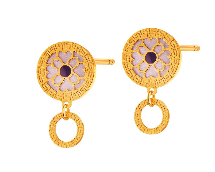 9 K Yellow Gold Dangling Earring with Mother Of Pearl