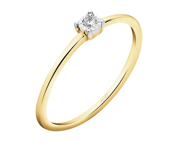 9 K Rhodium-Plated Yellow Gold Ring with Diamond 0,02 ct - fineness 9 K