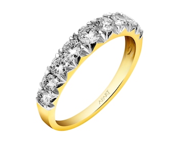 14 K Rhodium-Plated Yellow Gold Ring with Diamonds 0,78 ct - fineness 14 K