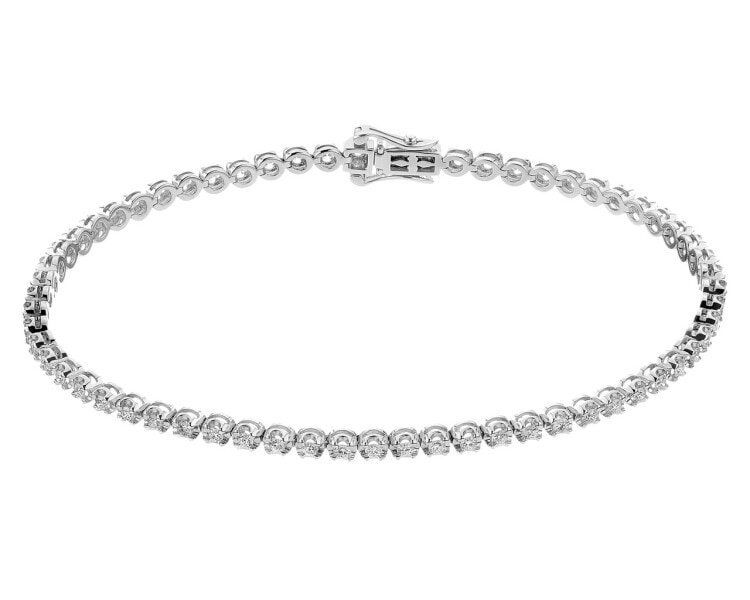 18 K Rhodium-Plated White Gold Tennis Bracelet with Diamonds 1 ct - fineness 18 K