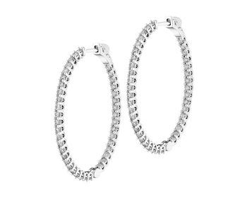14 K Rhodium-Plated White Gold Hoop Earring with Diamonds 3 ct - fineness 14 K