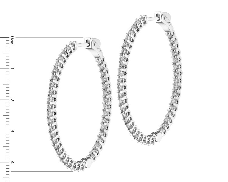14 K Rhodium-Plated White Gold Hoop Earring with Diamonds 3 ct - fineness 14 K