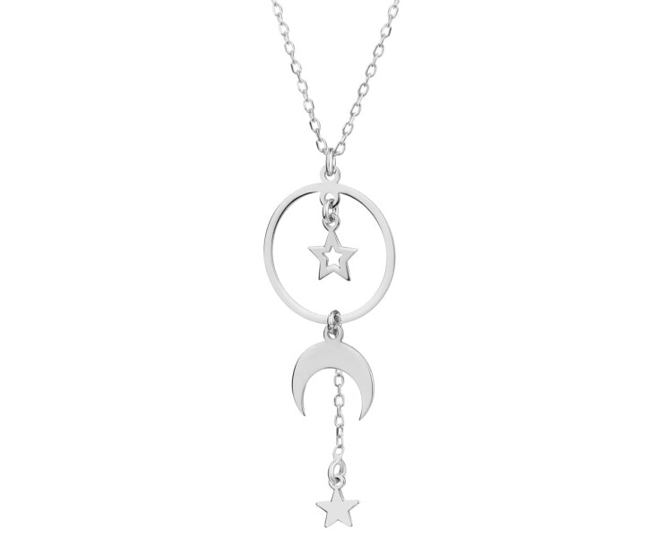 Stříbrný náhrdelník - půlměsíc, hvězdy, kroužek