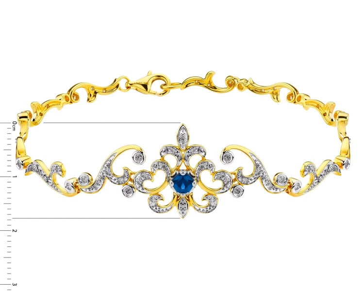 14 K Rhodium-Plated Yellow Gold Bracelet with Diamonds - fineness 14 K