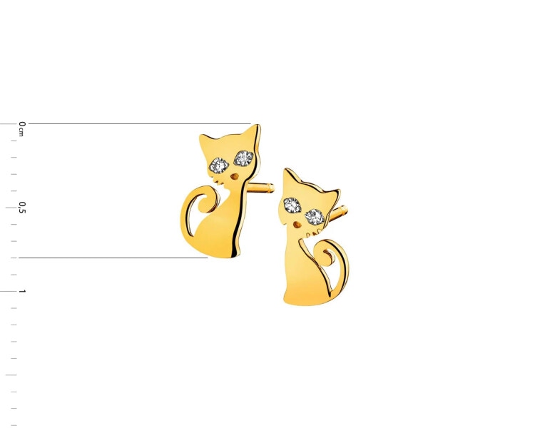 Náušnice ze žlutého zlata s diamanty - kočky 0,01 ct - ryzost 585