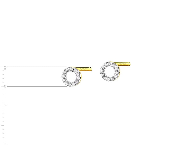 14 K Rhodium-Plated Yellow Gold Earrings with Diamonds 0,05 ct - fineness 14 K