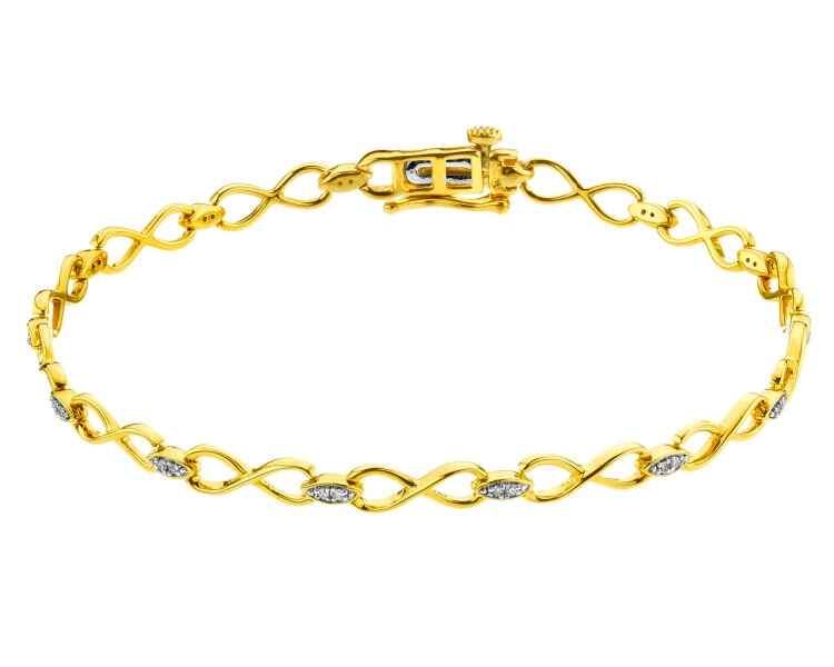 14 K Rhodium-Plated Yellow Gold Bracelet with Diamonds 0,10 ct - fineness 14 K