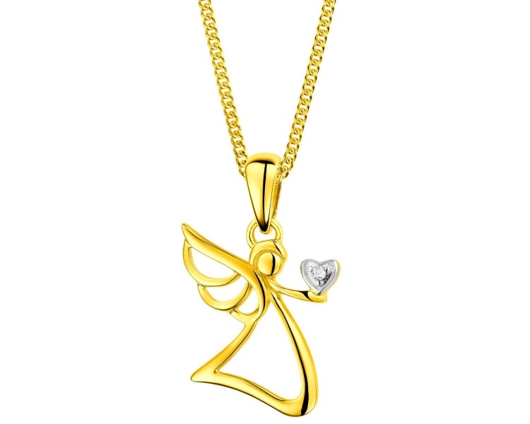 Zlatý přívěsek s diamantem - anděl, srdce 0,003 ct - ryzost 585