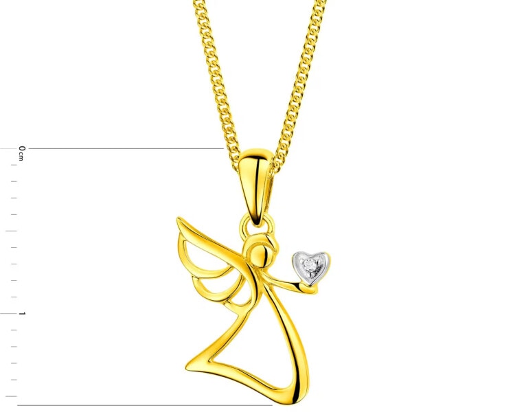 Zlatý přívěsek s diamantem - anděl, srdce 0,003 ct - ryzost 585