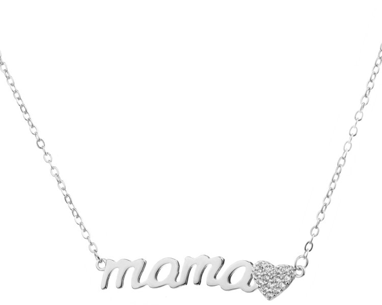Stříbrný náhrdelník se zirkony - máma, srdce