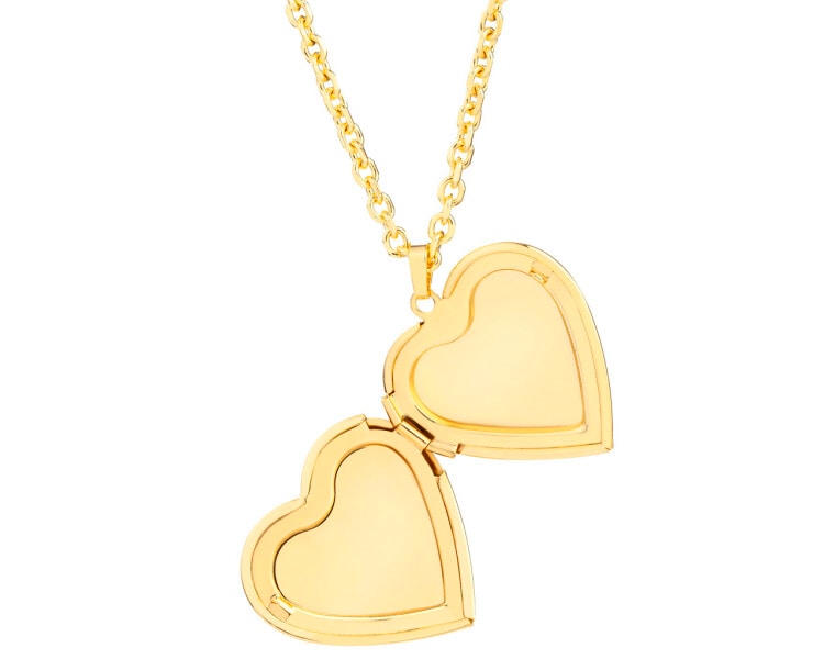 Pozlacený náhrdelník z mosazi se skleněným detailem - otevírací medailon - srdce