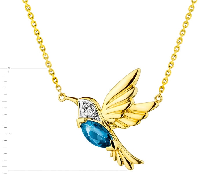 Zlatý náhrdelník s diamantem a topazem - pták - ryzost 585