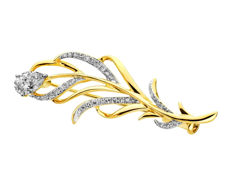 14 K Rhodium-Plated Yellow Gold Brooch with Diamonds 0,50 ct - fineness 14 K