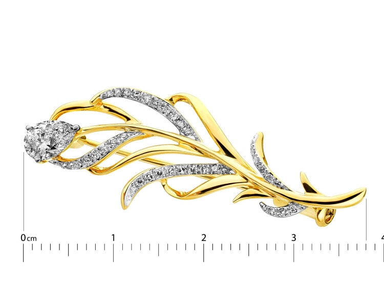 14 K Rhodium-Plated Yellow Gold Brooch with Diamonds 0,50 ct - fineness 14 K