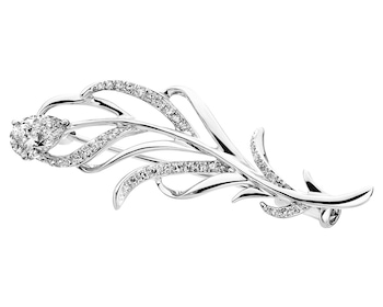 14 K Rhodium-Plated White Gold Brooch with Diamonds 0,45 ct - fineness 14 K