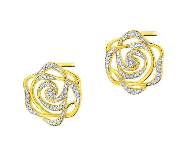 14 K Rhodium-Plated Yellow Gold Earrings with Diamonds 0,25 ct - fineness 14 K