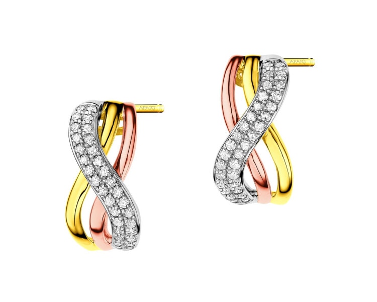 14 K Yellow Gold, White Gold, Pink Gold Earrings with Diamonds 0,23 ct - fineness 14 K