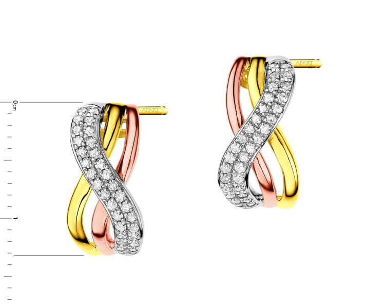 14 K Yellow Gold, White Gold, Pink Gold Earrings with Diamonds 0,23 ct - fineness 14 K