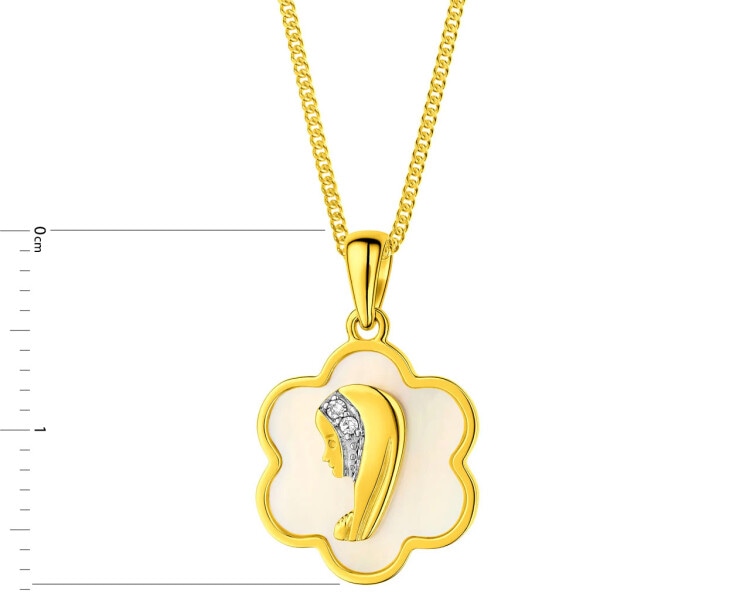 9 K Rhodium-Plated Yellow Gold Pendant with Diamonds - fineness 9 K