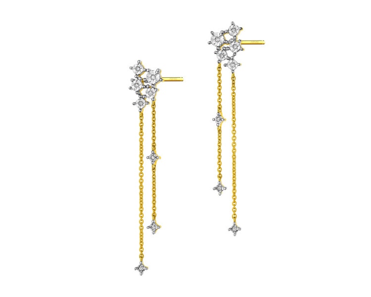 9 K Rhodium-Plated Yellow Gold Dangling Earring with Diamonds 0,06 ct - fineness 9 K