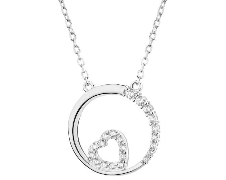 Stříbrný náhrdelník se zirkony - kroužek, srdce