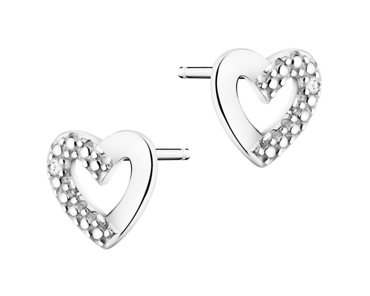 14 K Rhodium-Plated White Gold Earrings with Diamonds 0,005 ct - fineness 14 K