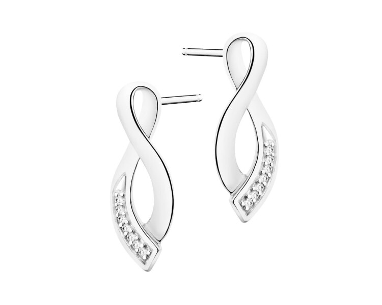 9 K Rhodium-Plated White Gold Earrings with Diamonds 0,02 ct - fineness 9 K