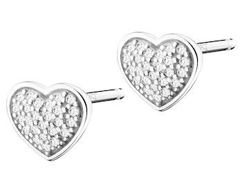 9 K Rhodium-Plated White Gold Earrings with Diamonds 0,07 ct - fineness 9 K