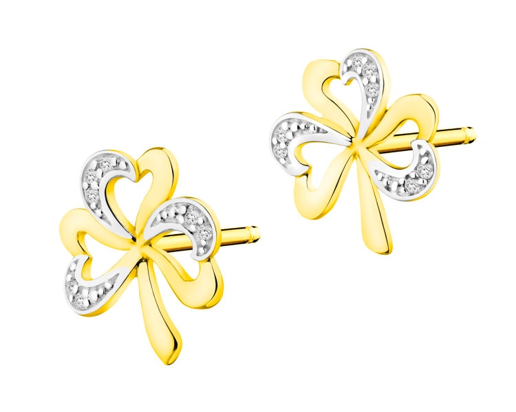  Rhodium-Plated Yellow Gold Earrings with Diamonds 0,02 ct - fineness 9 K