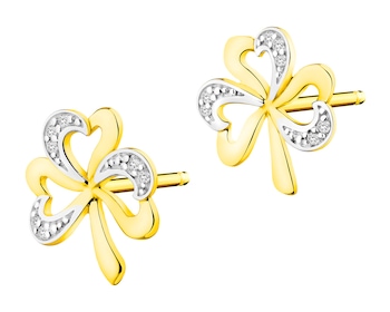  Rhodium-Plated Yellow Gold Earrings with Diamonds 0,02 ct - fineness 9 K