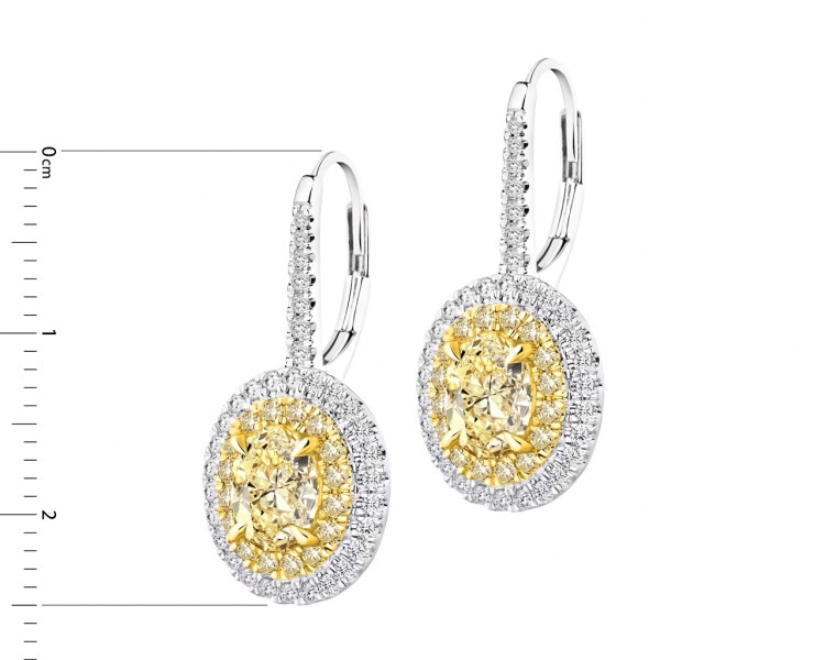 Náušnice z bílého a žlutého zlata s diamanty - VS1/Fancy Light Yellow - 2,70 ct - ryzost 750