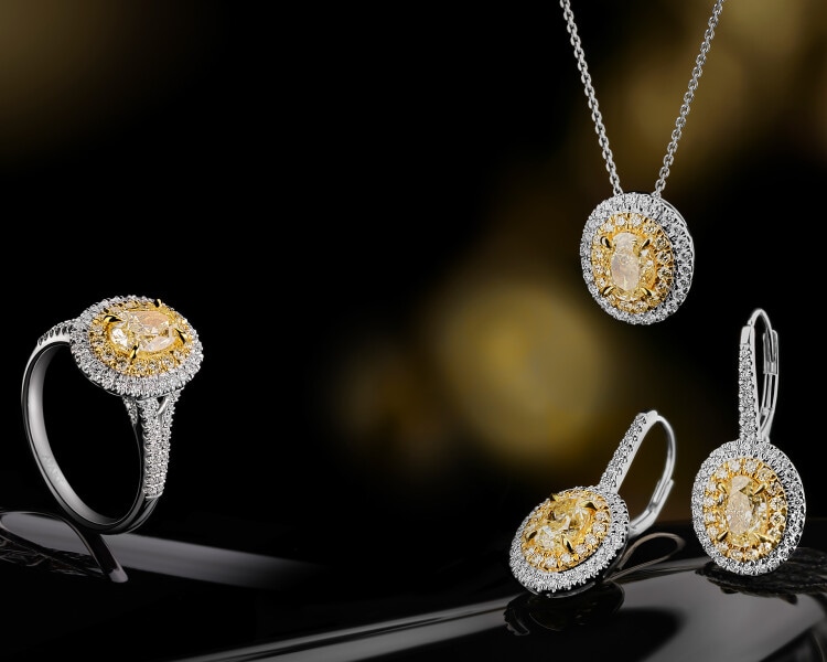 Náušnice z bílého a žlutého zlata s diamanty - VS1/Fancy Light Yellow - 2,70 ct - ryzost 750