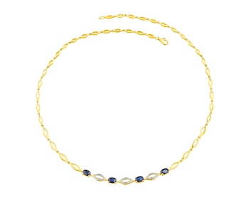 Zlatý náhrdelník s diamanty a safíry - ryzost 585