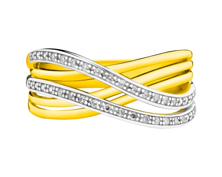 585 Yellow And White Gold Plated Ring with Diamonds 0,08 ct - fineness 585
