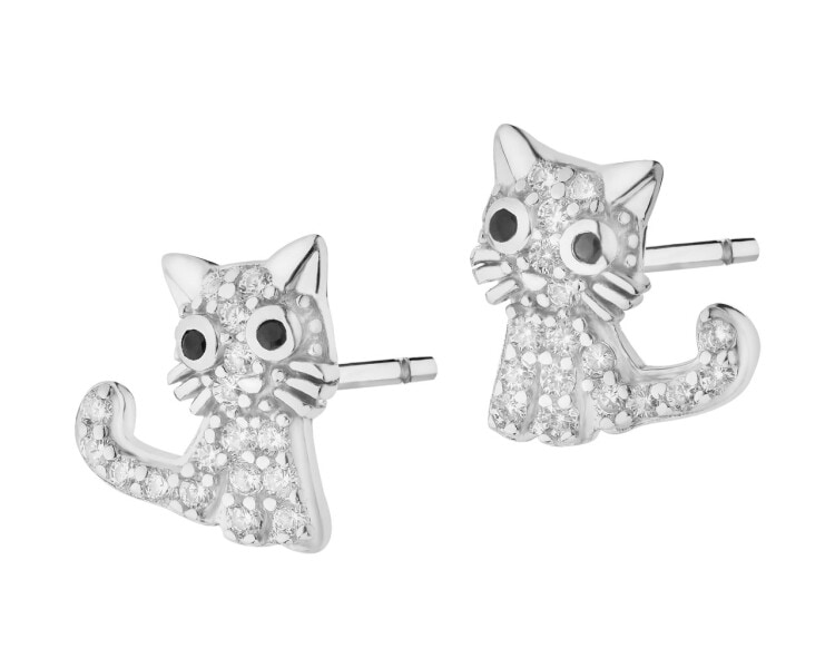 Stříbrné náušnice se zirkony - kočky
