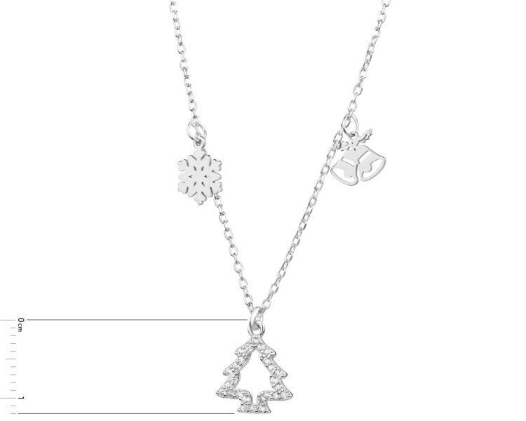 Stříbrný náhrdelník se zirkony - vánoční stromek, sněhová vločka, zvonečky