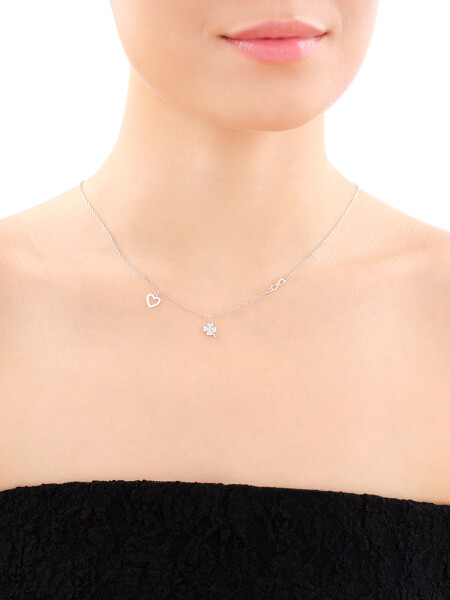 Stříbrný náhrdelník se zirkony - čtyřlístek, nekonečno, srdce
